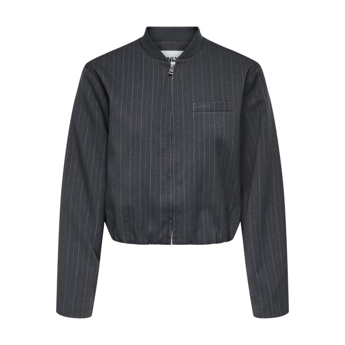 Only ONLAGGIE LIFE L/S PINSTRIPE BOMBER : Dark Grey Melange/WHITE PINSTRIP | Freewear ONLAGGIE LIFE L/S PINSTRIPE BOMBER : - www.freewear.nl - Freewear