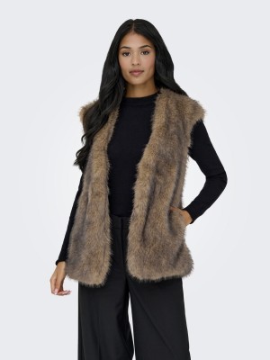 Only ONLDAWN LIFE FAUX FUR WAISTCOAT OTW Tannin | Freewear ONLDAWN LIFE FAUX FUR WAISTCOAT OTW - www.freewear.nl - Freewear