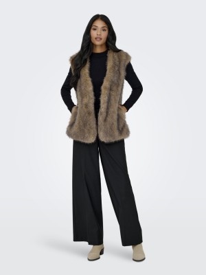 Only ONLDAWN LIFE FAUX FUR WAISTCOAT OTW Tannin | Freewear ONLDAWN LIFE FAUX FUR WAISTCOAT OTW - www.freewear.nl - Freewear