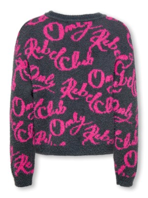 Only KOGDINA L/S JACQUARD O-NECK KNT Blackened Pearl/Magenta | Freewear KOGDINA L/S JACQUARD O-NECK KNT - www.freewear.nl - Freewear