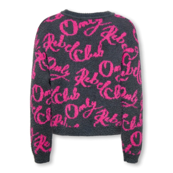 Only KOGDINA L/S JACQUARD O-NECK KNT Blackened Pearl/Magenta | Freewear KOGDINA L/S JACQUARD O-NECK KNT - www.freewear.nl - Freewear