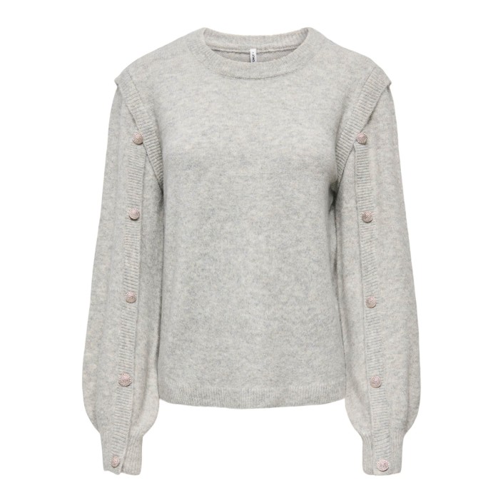 Only ONLRENE LIFE LS BUTTON O-NECK CS KN: Light Grey Melange/Gold Button | Freewear ONLRENE LIFE LS BUTTON O-NECK CS KN: - www.freewear.nl - Freewear