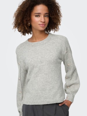 Only ONLRENE LIFE LS BUTTON O-NECK CS KN: Light Grey Melange/Gold Button | Freewear ONLRENE LIFE LS BUTTON O-NECK CS KN: - www.freewear.nl - Freewear