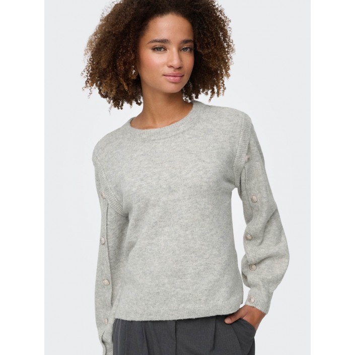 Only ONLRENE LIFE LS BUTTON O-NECK CS KN: Light Grey Melange/Gold Button | Freewear ONLRENE LIFE LS BUTTON O-NECK CS KN: - www.freewear.nl - Freewear