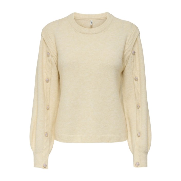 Only ONLRENE LIFE LS BUTTON O-NECK CS KN: Egret/Melange/Gold Button | Freewear ONLRENE LIFE LS BUTTON O-NECK CS KN: - www.freewear.nl - Freewear