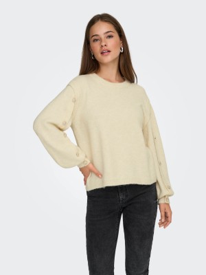 Only ONLRENE LIFE LS BUTTON O-NECK CS KN: Egret/Melange/Gold Button | Freewear ONLRENE LIFE LS BUTTON O-NECK CS KN: - www.freewear.nl - Freewear