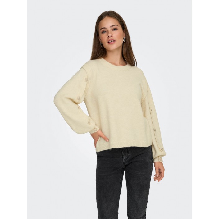 Only ONLRENE LIFE LS BUTTON O-NECK CS KN: Egret/Melange/Gold Button | Freewear ONLRENE LIFE LS BUTTON O-NECK CS KN: - www.freewear.nl - Freewear