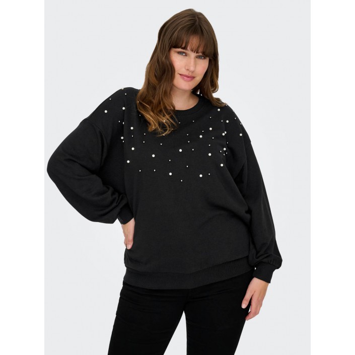 Carmakoma CARVIOLETTA L/S O-NECK SWEAT JRS Black/PEARL NECK | Freewear CARVIOLETTA L/S O-NECK SWEAT JRS - www.freewear.nl - Freewear