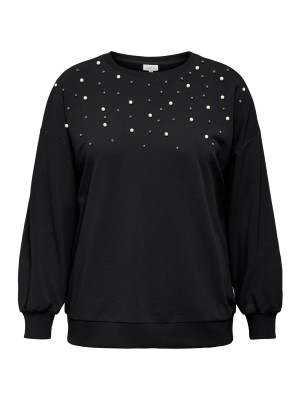 Carmakoma CARVIOLETTA L/S O-NECK SWEAT JRS Black/PEARL NECK | Freewear CARVIOLETTA L/S O-NECK SWEAT JRS - www.freewear.nl - Freewear