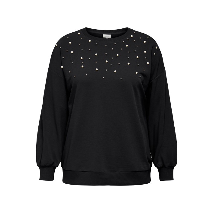 Carmakoma CARVIOLETTA L/S O-NECK SWEAT JRS Black/PEARL NECK | Freewear CARVIOLETTA L/S O-NECK SWEAT JRS - www.freewear.nl - Freewear