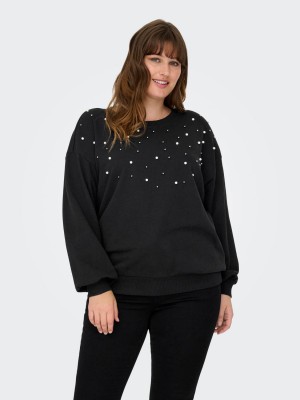 Carmakoma CARVIOLETTA L/S O-NECK SWEAT JRS Black/PEARL NECK | Freewear CARVIOLETTA L/S O-NECK SWEAT JRS - www.freewear.nl - Freewear