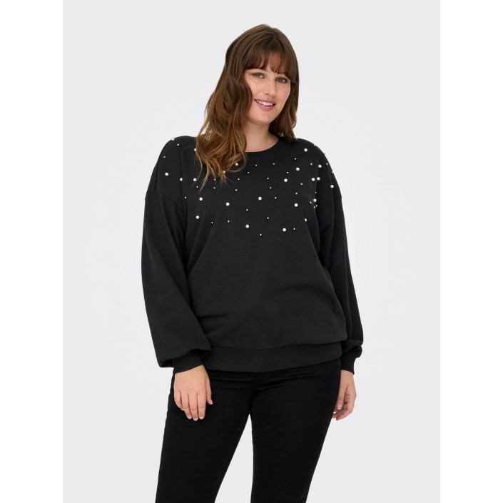 Carmakoma CARVIOLETTA L/S O-NECK SWEAT JRS Black/PEARL NECK | Freewear CARVIOLETTA L/S O-NECK SWEAT JRS - www.freewear.nl - Freewear