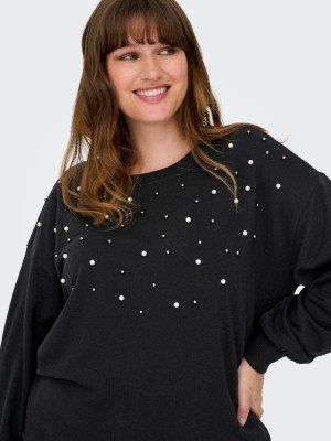Carmakoma CARVIOLETTA L/S O-NECK SWEAT JRS Black/PEARL NECK | Freewear CARVIOLETTA L/S O-NECK SWEAT JRS - www.freewear.nl - Freewear