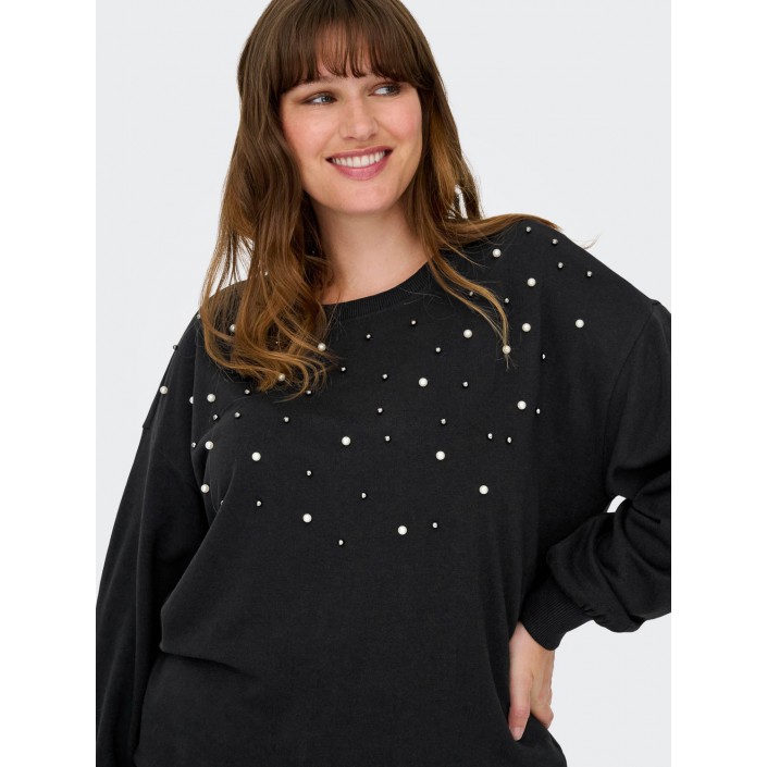 Carmakoma CARVIOLETTA L/S O-NECK SWEAT JRS Black/PEARL NECK | Freewear CARVIOLETTA L/S O-NECK SWEAT JRS - www.freewear.nl - Freewear