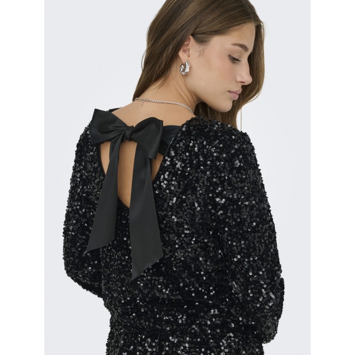 Only ONLCONFIDENCE L/S SEQUIN BOW TOP JR: Black/Black sequins+black bow | Freewear ONLCONFIDENCE L/S SEQUIN BOW TOP JR: - www.freewear.nl - Freewear