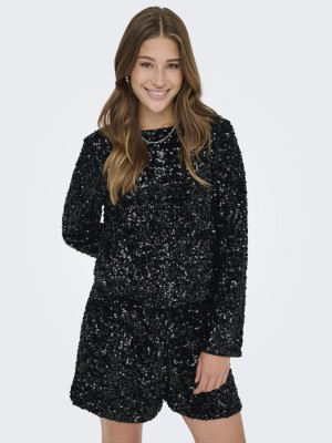 Only ONLCONFIDENCE L/S SEQUIN BOW TOP JR: Black/Black sequins+black bow | Freewear ONLCONFIDENCE L/S SEQUIN BOW TOP JR: - www.freewear.nl - Freewear