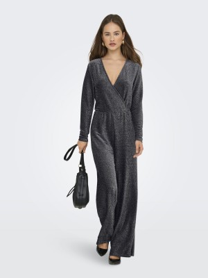 Only ONLRICH L/S GLITTER JUMPSUIT JRS Black/Silver glitter | Freewear ONLRICH L/S GLITTER JUMPSUIT JRS - www.freewear.nl - Freewear