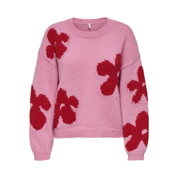 Only ONLBOOTLE LS FLOWER O-NECK KNT Wild Rose/Salsa | Freewear ONLBOOTLE LS FLOWER O-NECK KNT - www.freewear.nl - Freewear