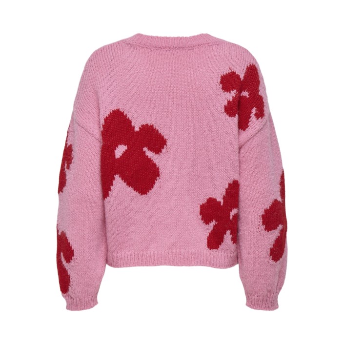 Only ONLBOOTLE LS FLOWER O-NECK KNT Wild Rose/Salsa | Freewear ONLBOOTLE LS FLOWER O-NECK KNT - www.freewear.nl - Freewear