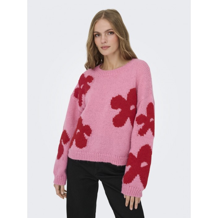 Only ONLBOOTLE LS FLOWER O-NECK KNT Wild Rose/Salsa | Freewear ONLBOOTLE LS FLOWER O-NECK KNT - www.freewear.nl - Freewear