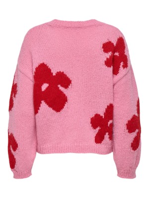 Only ONLBOOTLE LS FLOWER O-NECK KNT Wild Rose/Salsa | Freewear ONLBOOTLE LS FLOWER O-NECK KNT - www.freewear.nl - Freewear