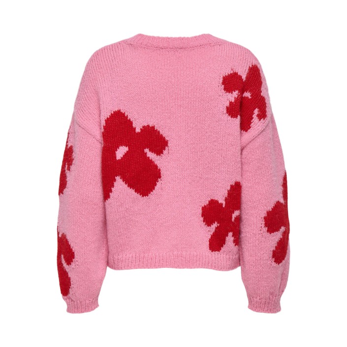 Only ONLBOOTLE LS FLOWER O-NECK KNT Wild Rose/Salsa | Freewear ONLBOOTLE LS FLOWER O-NECK KNT - www.freewear.nl - Freewear