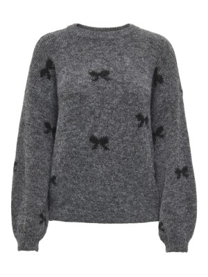 Only ONLBRUNHILDA LIFE LS BOW O-NECK KNT Medium Grey Melange/Black/Mini B | Freewear ONLBRUNHILDA LIFE LS BOW O-NECK KNT - www.freewear.nl - Freewear