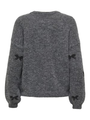 Only ONLBRUNHILDA LIFE LS BOW O-NECK KNT Medium Grey Melange/Black/Mini B | Freewear ONLBRUNHILDA LIFE LS BOW O-NECK KNT - www.freewear.nl - Freewear