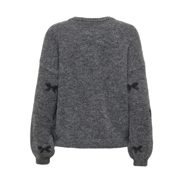 Only ONLBRUNHILDA LIFE LS BOW O-NECK KNT Medium Grey Melange/Black/Mini B | Freewear ONLBRUNHILDA LIFE LS BOW O-NECK KNT - www.freewear.nl - Freewear