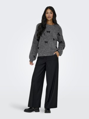 Only ONLBRUNHILDA LIFE LS BOW O-NECK KNT Medium Grey Melange/Black/Mini B | Freewear ONLBRUNHILDA LIFE LS BOW O-NECK KNT - www.freewear.nl - Freewear