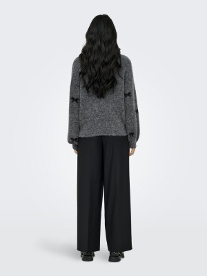 Only ONLBRUNHILDA LIFE LS BOW O-NECK KNT Medium Grey Melange/Black/Mini B | Freewear ONLBRUNHILDA LIFE LS BOW O-NECK KNT - www.freewear.nl - Freewear