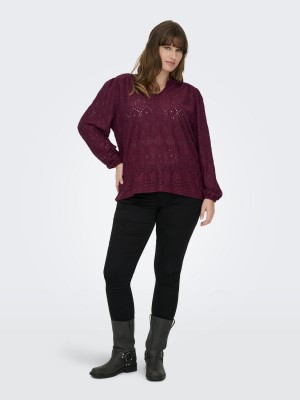 Carmakoma CARLUZIA L/S V-NECK BLOUSE JRS Zinfandel | Freewear CARLUZIA L/S V-NECK BLOUSE JRS - www.freewear.nl - Freewear