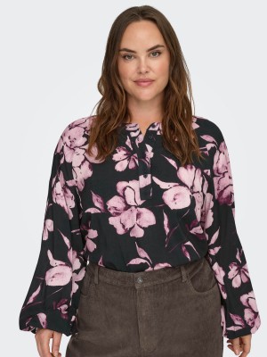 Carmakoma CARLINKA LIFE 3/4 O-NECK TOP AOP Black/FLORAL | Freewear CARLINKA LIFE 3/4 O-NECK TOP AOP - www.freewear.nl - Freewear