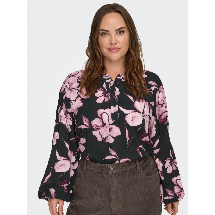 Carmakoma CARLINKA LIFE 3/4 O-NECK TOP AOP Black/FLORAL | Freewear CARLINKA LIFE 3/4 O-NECK TOP AOP - www.freewear.nl - Freewear