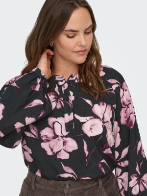 Carmakoma CARLINKA LIFE 3/4 O-NECK TOP AOP Black/FLORAL | Freewear CARLINKA LIFE 3/4 O-NECK TOP AOP - www.freewear.nl - Freewear