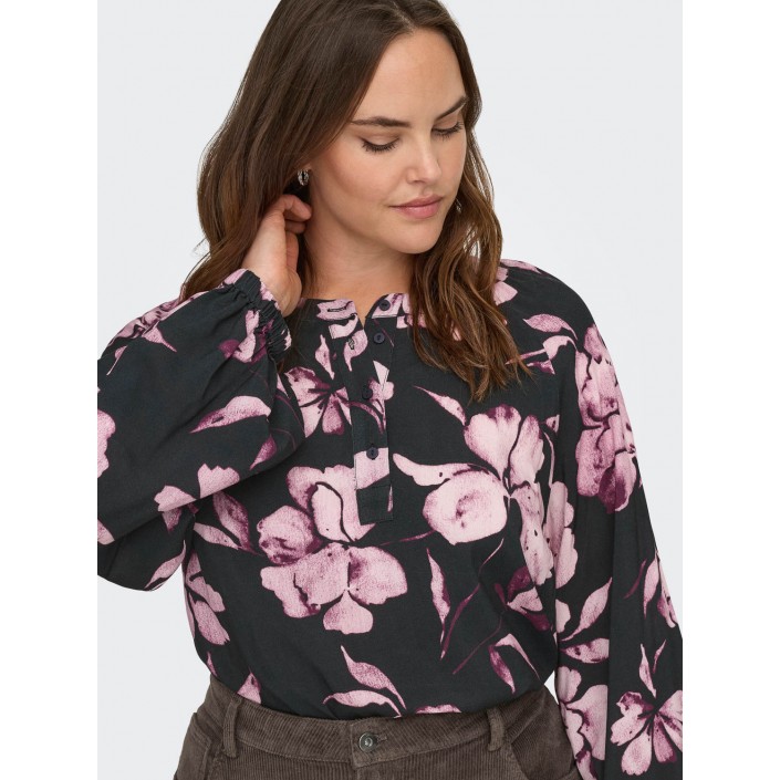 Carmakoma CARLINKA LIFE 3/4 O-NECK TOP AOP Black/FLORAL | Freewear CARLINKA LIFE 3/4 O-NECK TOP AOP - www.freewear.nl - Freewear