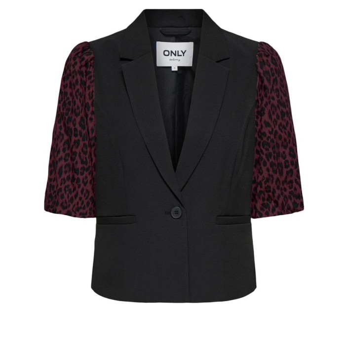 Only ONLMELLIE LIFE S/S MIX BLAZER TLR C: Black/WINETASTING+LEO SLEVES | Freewear ONLMELLIE LIFE S/S MIX BLAZER TLR C: - www.freewear.nl - Freewear