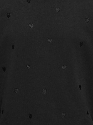 Only KOGATIKA L/S O-NECK EMB HEART SWT Black/EMB Hearts/ Black | Freewear KOGATIKA L/S O-NECK EMB HEART SWT - www.freewear.nl - Freewear