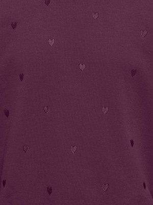 Only KOGATIKA L/S O-NECK EMB HEART SWT Mauve Wine/EMB hearts/Mauve Wine | Freewear KOGATIKA L/S O-NECK EMB HEART SWT - www.freewear.nl - Freewear