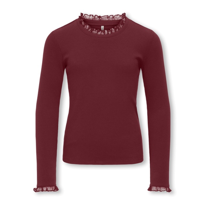 Only KOGLESLIE L/S LACE MIX TOP JRS Cabernet | Freewear KOGLESLIE L/S LACE MIX TOP JRS - www.freewear.nl - Freewear