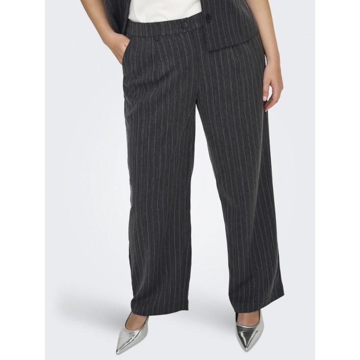 Carmakoma CARSIGA LIFE HW HB RHINE WIDE PANT Dark Grey Melange/PINSTRIPE W. R | Freewear CARSIGA LIFE HW HB RHINE WIDE PANT - www.freewear.nl - Freewear