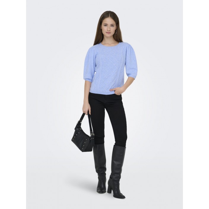 Only ONLGLORIA LIFE SS PEARL O-NECK CC K: Ultramarine/Melange/White Pearls | Freewear ONLGLORIA LIFE SS PEARL O-NECK CC K: - www.freewear.nl - Freewear