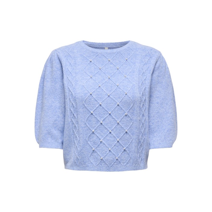 Only ONLGLORIA LIFE SS PEARL O-NECK CC K: Ultramarine/Melange/White Pearls | Freewear ONLGLORIA LIFE SS PEARL O-NECK CC K: - www.freewear.nl - Freewear