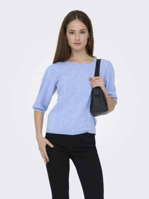 Only ONLGLORIA LIFE SS PEARL O-NECK CC K: Ultramarine/Melange/White Pearls | Freewear ONLGLORIA LIFE SS PEARL O-NECK CC K: - www.freewear.nl - Freewear