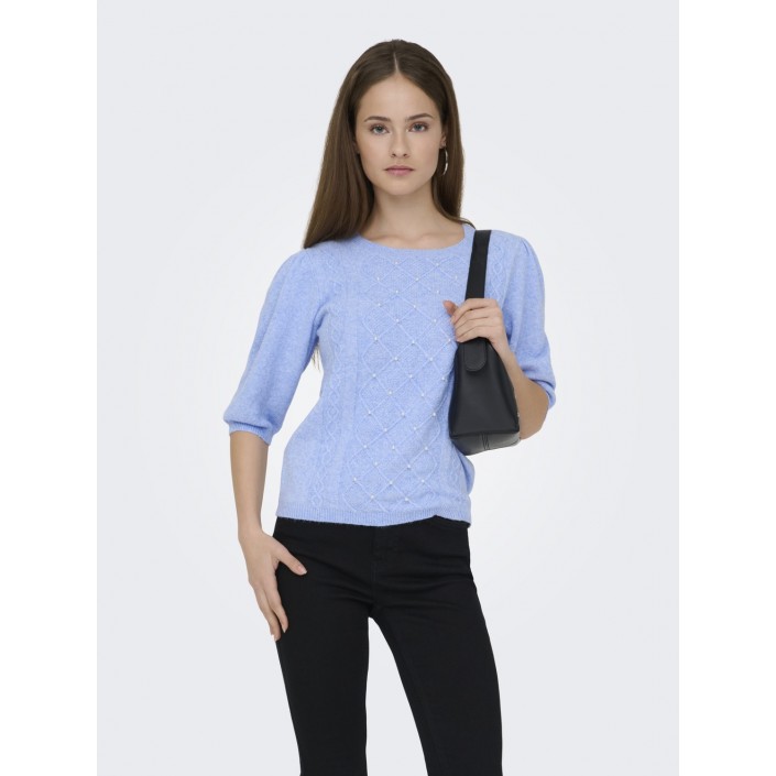 Only ONLGLORIA LIFE SS PEARL O-NECK CC K: Ultramarine/Melange/White Pearls | Freewear ONLGLORIA LIFE SS PEARL O-NECK CC K: - www.freewear.nl - Freewear