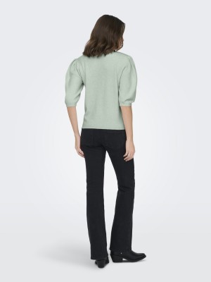 Only ONLGLORIA LIFE SS PEARL O-NECK CC K: Green Lily/Melange/White Pearls | Freewear ONLGLORIA LIFE SS PEARL O-NECK CC K: - www.freewear.nl - Freewear