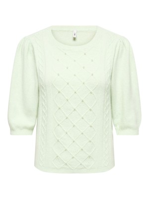 Only ONLGLORIA LIFE SS PEARL O-NECK CC K: Green Lily/Melange/White Pearls | Freewear ONLGLORIA LIFE SS PEARL O-NECK CC K: - www.freewear.nl - Freewear