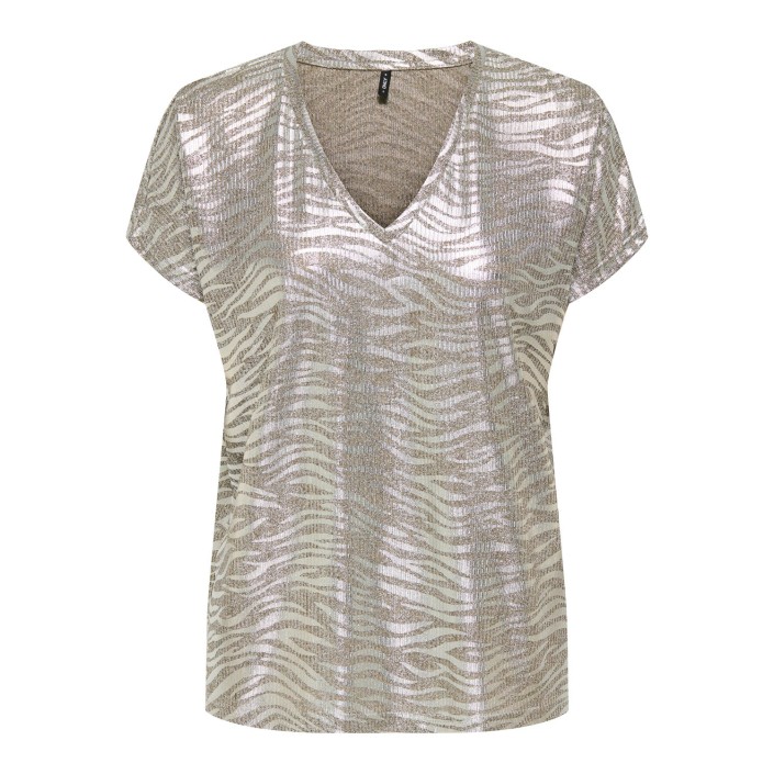 Only ONLMIRINDA S/S V-NECK TOP PRI JRS Humus/Melange+zebra silver metal | Freewear ONLMIRINDA S/S V-NECK TOP PRI JRS - www.freewear.nl - Freewear