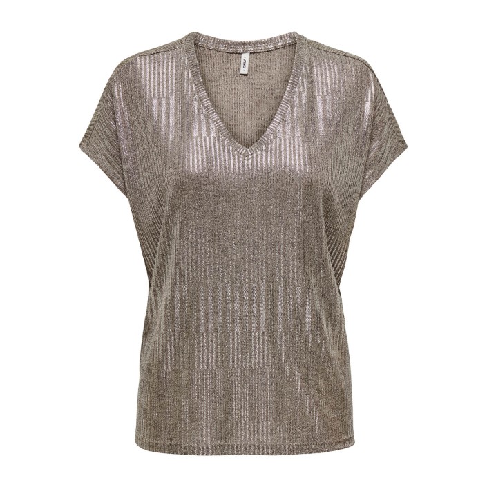 Only ONLMIRINDA S/S V-NECK TOP PRI JRS Humus/Melange + silver metallic | Freewear ONLMIRINDA S/S V-NECK TOP PRI JRS - www.freewear.nl - Freewear