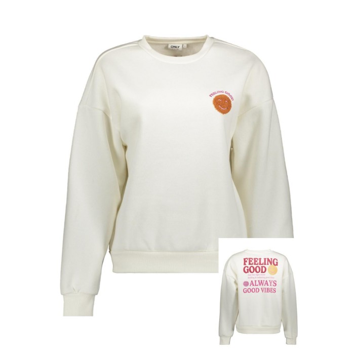 Only ONLDAZE L/S O-NECK TERRY PRINT CS W: Cloud Dancer/Feeling good | Freewear ONLDAZE L/S O-NECK TERRY PRINT CS W: - www.freewear.nl - Freewear